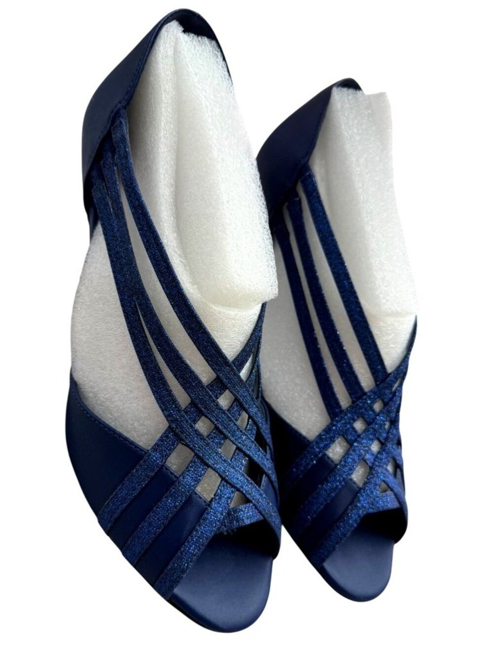 Easy Street Strappy Navy Glitter  Elegant Evening Shoes Size‎ 9.5
